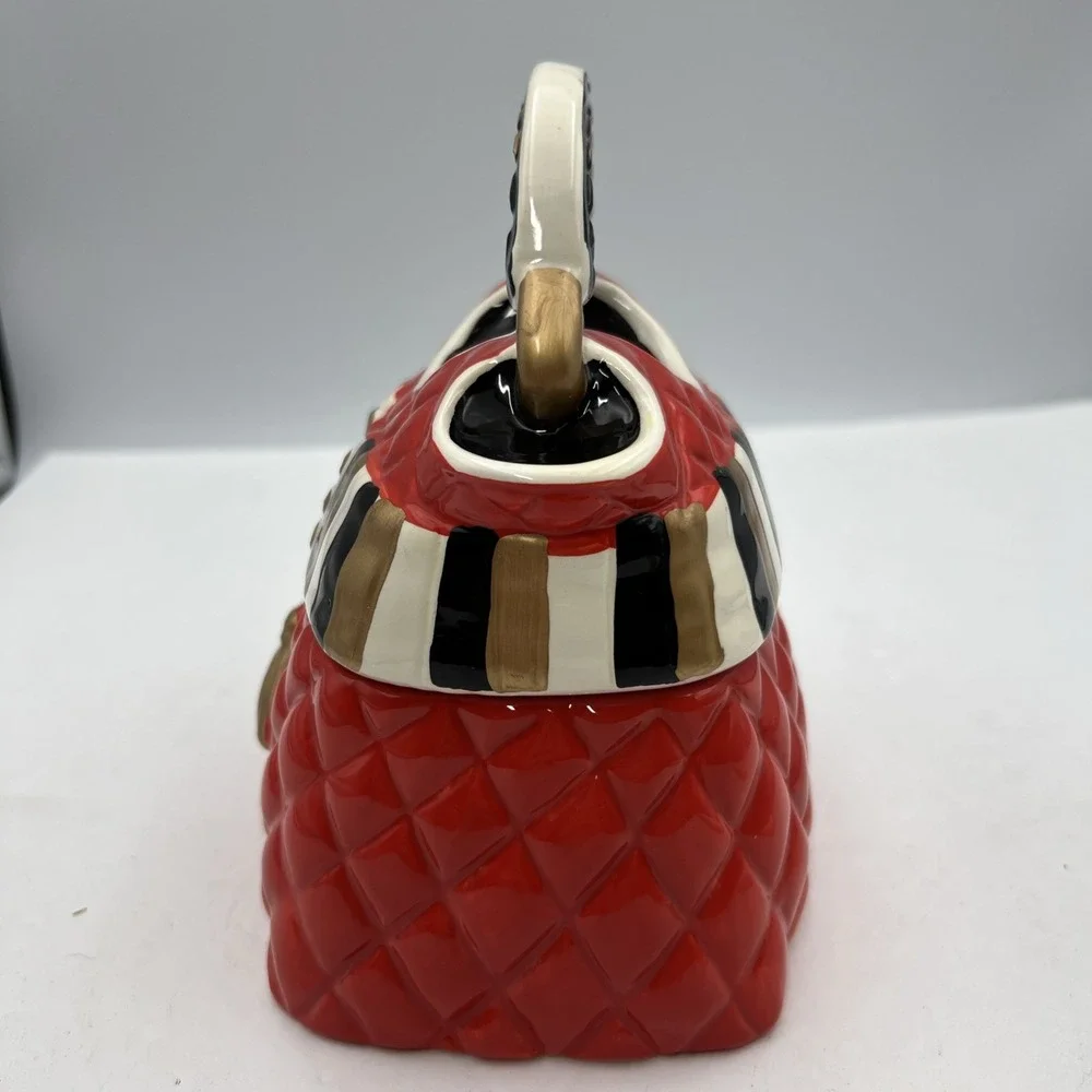 David's Cookies Mini Purse Cookie Jar Red, Black,‎ White, Gold 6 1/2